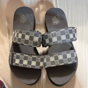 Vans Gray and White Checkered Slides